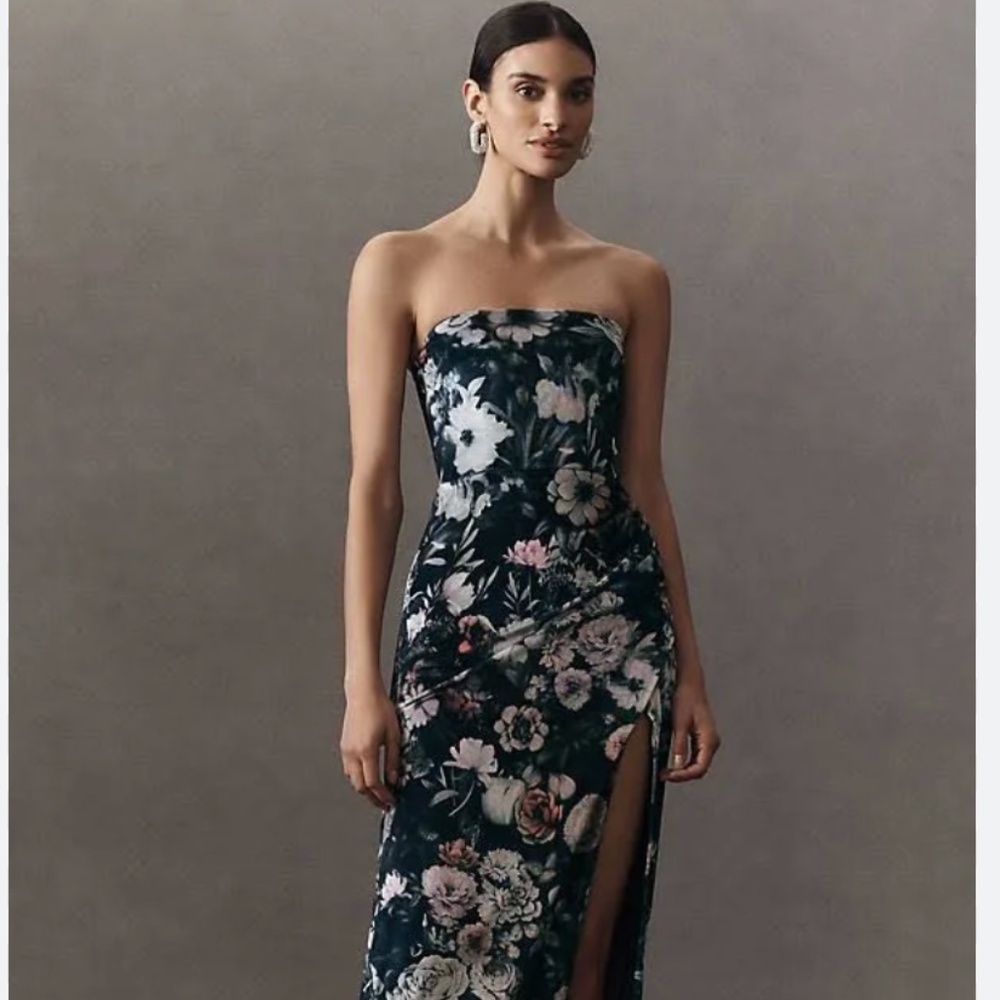 NWT Anthropologie BHLDN Luella Strapless Velvet Maxi Dress Blue Floral -- Sz XXL